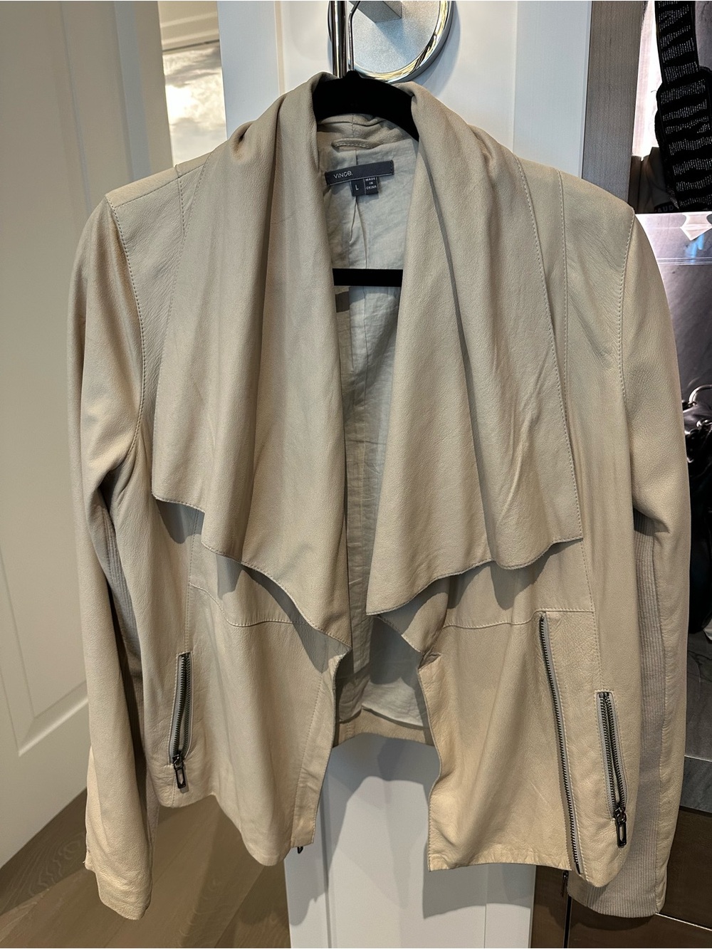 Vince Light Beige Draped Leather Jacket